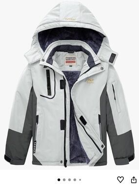 Kids' Hooded Winter Jacket - Light Gray with Dark Gray Trim
